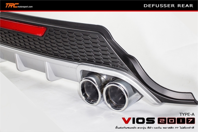 ลิ้นต่อกันชนหลัง Type-A VIOS 2017 สีดำ-บอร์น มีปลายท่อหลอก (DEFUSSER REAR)